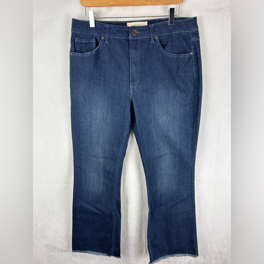 RACHEL ROY Wide Leg Ankle Crop Stretch Jeans Size 31 Raw Fray Hem Dark‎ Wash